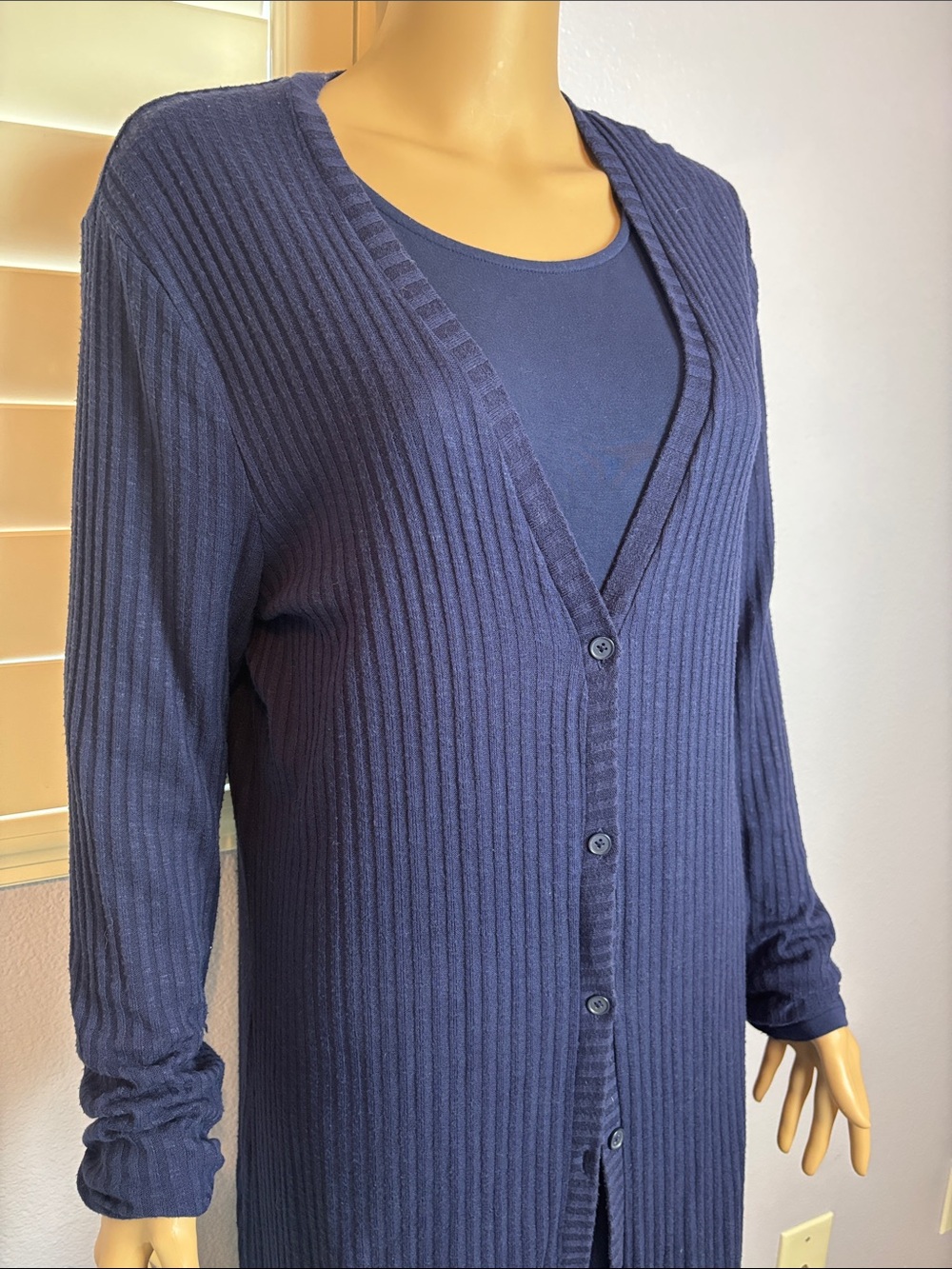 Extra Long Navy Ribbed Button-Front Cardigan Dovetail - Picture 4 of 6